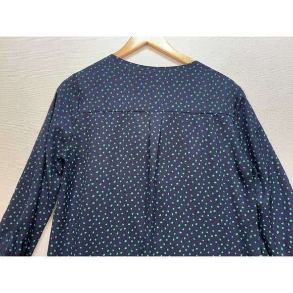 Pleione Womens V-Neck Blouse Top Size L Navy Green Polka Dot 3/4 Sleeve Retro - Picture 10 of 11